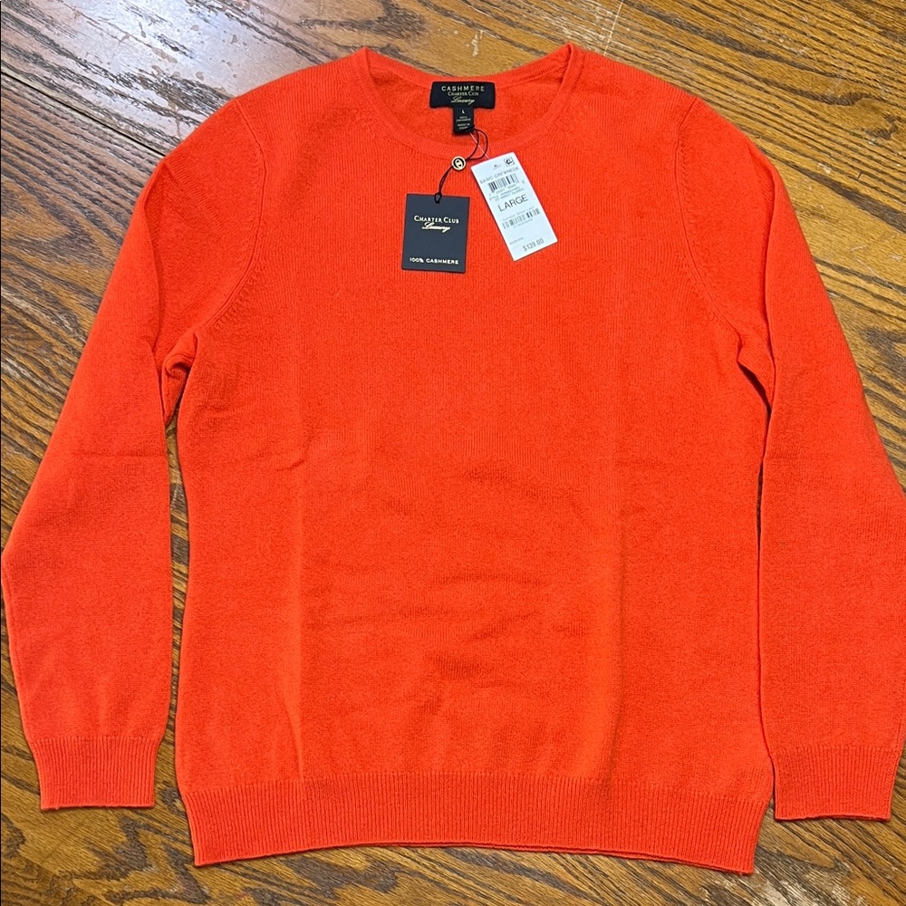 Charter Club Luxury 2-ply 100% Cashmere Men's Orange Crewneck Sweater